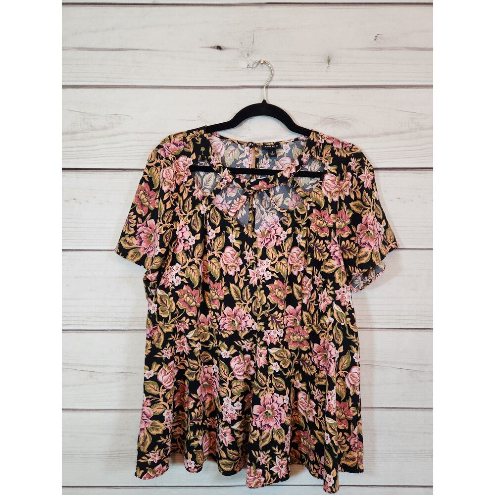 Torrid Womens Multicolor Floral Short Sleeve Crepe Cage Front Blouse Top Size 1X